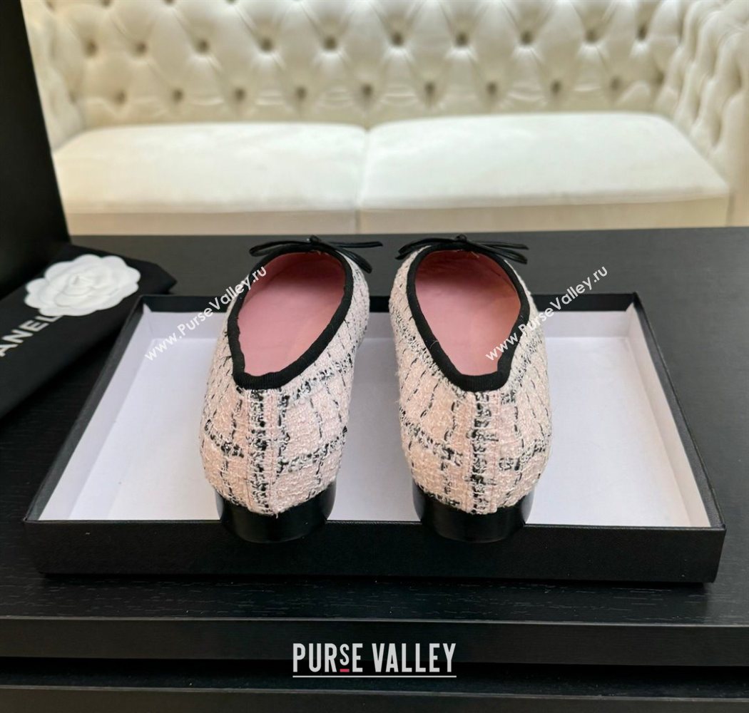 Chanel Classic Tweed Lambskin Leather Ballet Flats with Bow Pink 2025 0901 (MD-250901025)