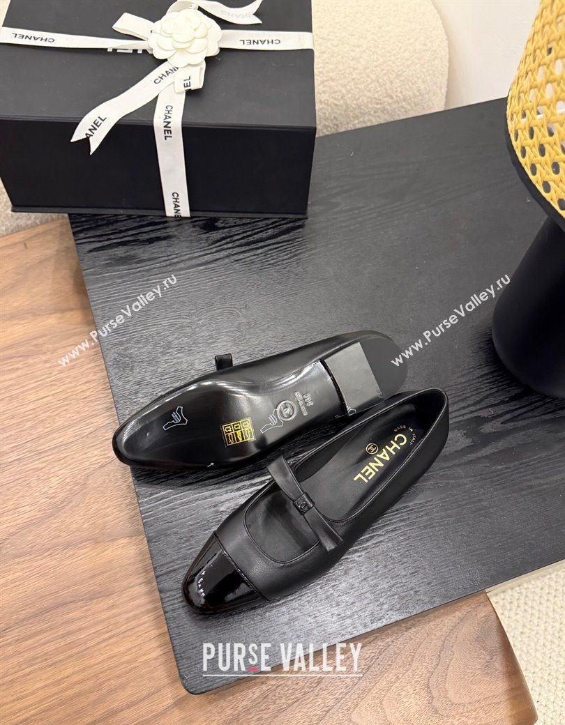 Chanel Lambskin Patent Calfskin Mary Janes Ballet Flats with Bow Black 2025 CH090109 (MD-250901103)