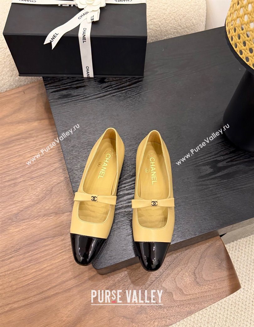 Chanel Lambskin Patent Calfskin Mary Janes Ballet Flats with Bow Beige 2025 CH090109 (MD-250901104)