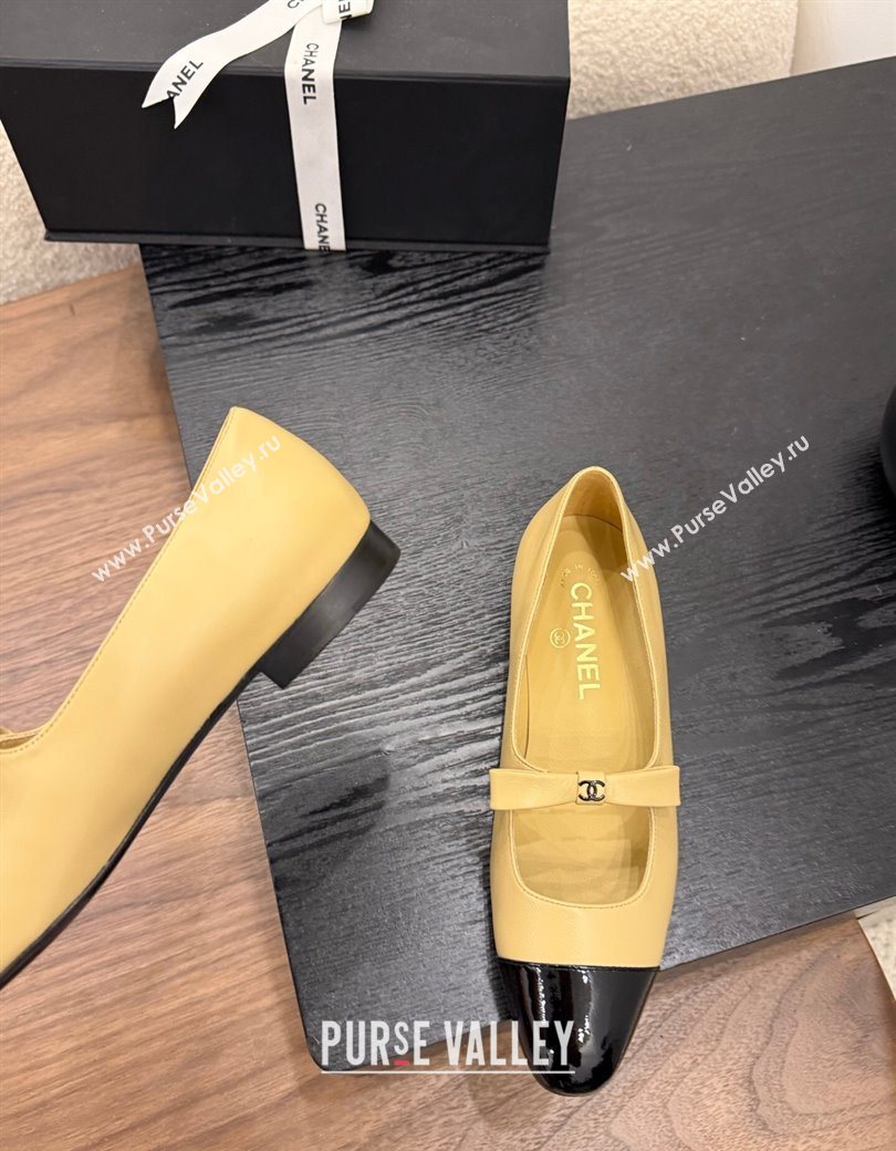 Chanel Lambskin Patent Calfskin Mary Janes Ballet Flats with Bow Beige 2025 CH090109 (MD-250901104)