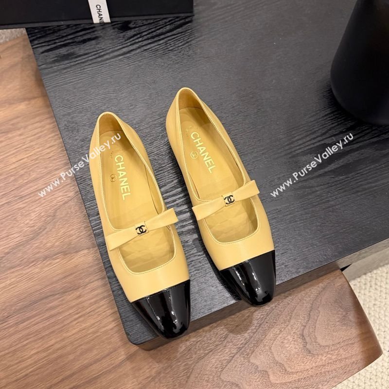 Chanel Lambskin Patent Calfskin Mary Janes Ballet Flats with Bow Beige 2025 CH090109 (MD-250901104)