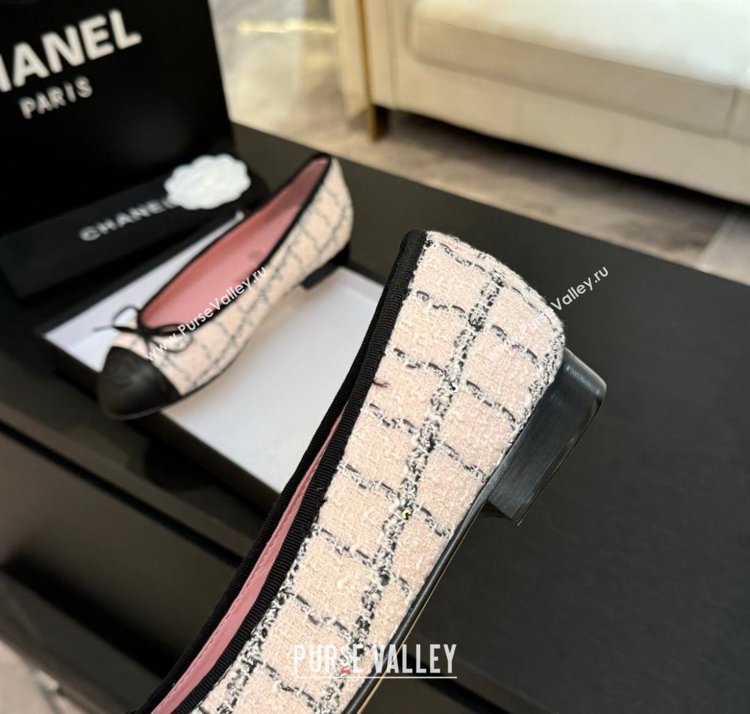 Chanel Classic Tweed Lambskin Leather Ballet Flats with Bow Pink 2025 0901 (MD-250901025)