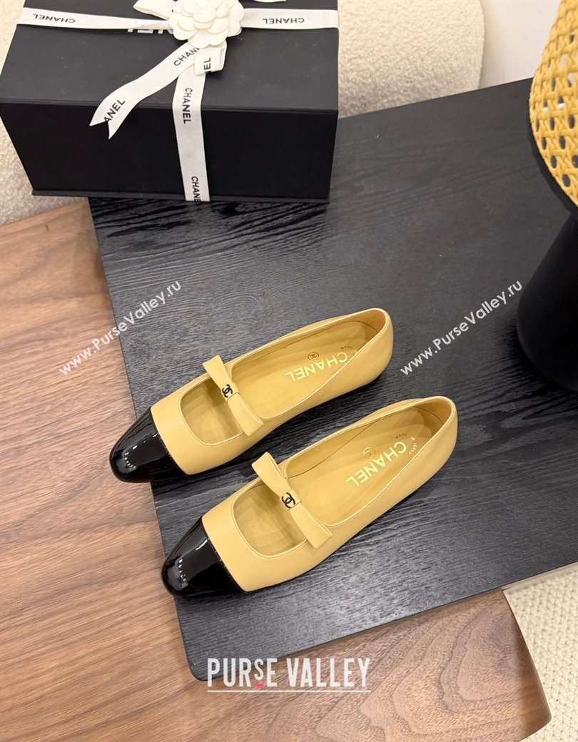 Chanel Lambskin Patent Calfskin Mary Janes Ballet Flats with Bow Beige 2025 CH090109 (MD-250901104)