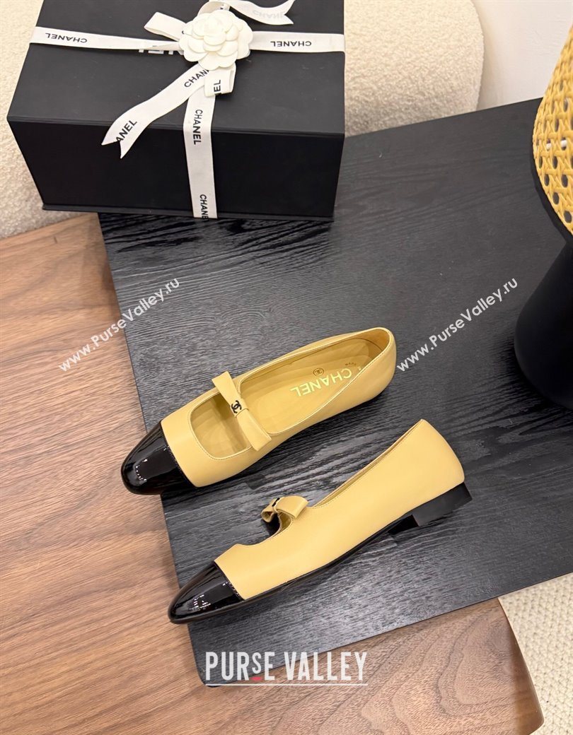 Chanel Lambskin Patent Calfskin Mary Janes Ballet Flats with Bow Beige 2025 CH090109 (MD-250901104)
