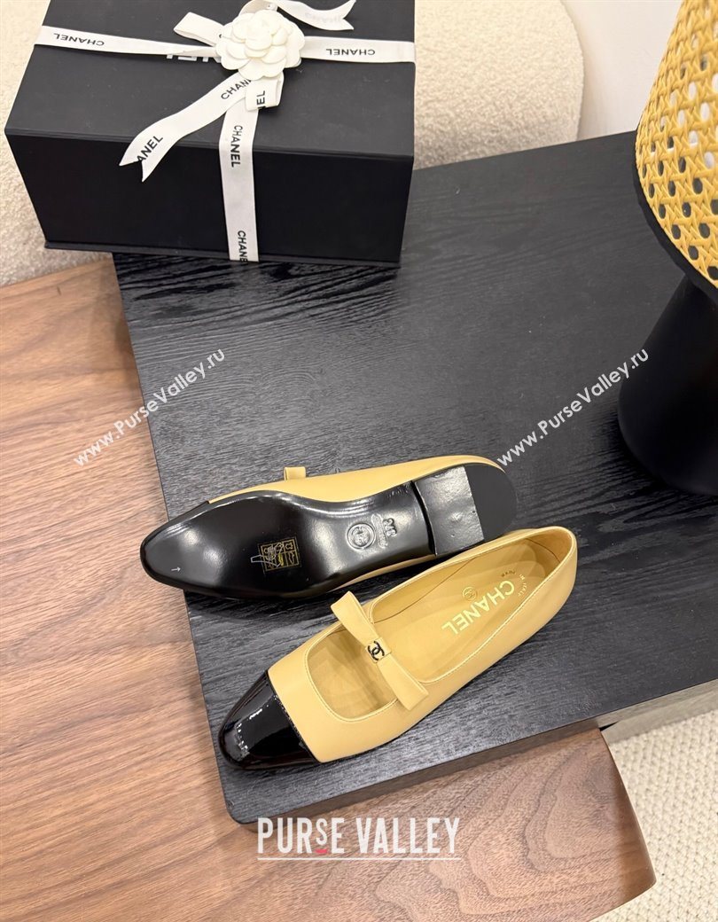 Chanel Lambskin Patent Calfskin Mary Janes Ballet Flats with Bow Beige 2025 CH090109 (MD-250901104)