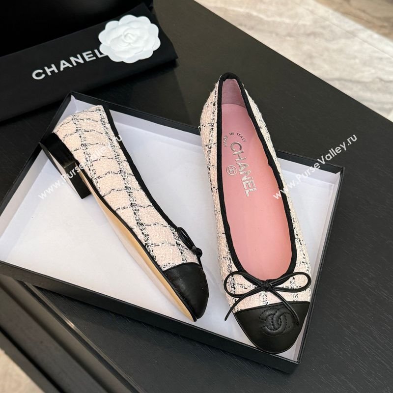 Chanel Classic Tweed Lambskin Leather Ballet Flats with Bow Pink 2025 0901 (MD-250901025)