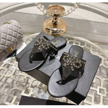 Chanel Lambskin Leather Flat Slides Sandal with Chain Bow Black 2025 CH090110 (MD-250901108)