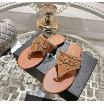 Chanel Corduroy Flat Slides Sandal with Chain Bow Brown 2025 CH090110 (MD-250901110)
