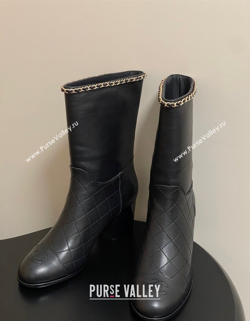 Chanel Quilted Calfskin Leather Ankle Boots 6cm with Chain Black 2025 CH083009 (MD-250830049)