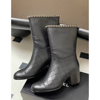 Chanel Quilted Calfskin Leather Ankle Boots 6cm with Chain Black 2025 CH083009 (MD-250830049)