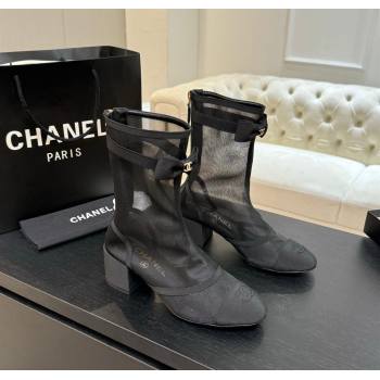Chanel Mesh Grosgrain Heel Ankle Boots 5cm with Bow Black 2025 G46703 (MD-250830062)