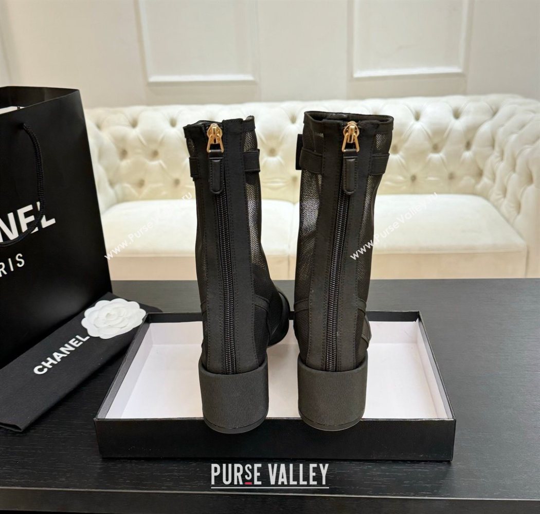 Chanel Mesh Grosgrain Heel Ankle Boots 5cm with Bow Black 2025 G46703 (MD-250830062)