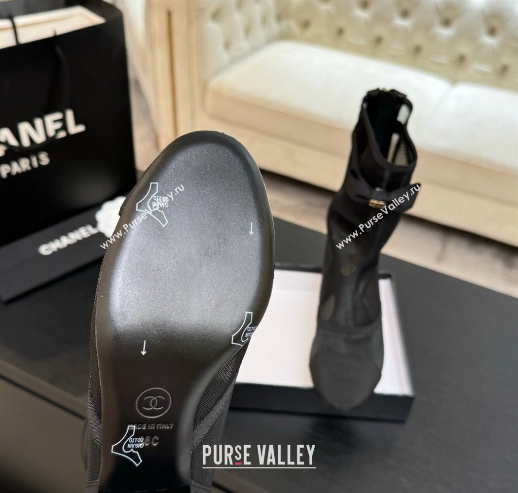 Chanel Mesh Grosgrain Heel Ankle Boots 5cm with Bow Black 2025 G46703 (MD-250830062)