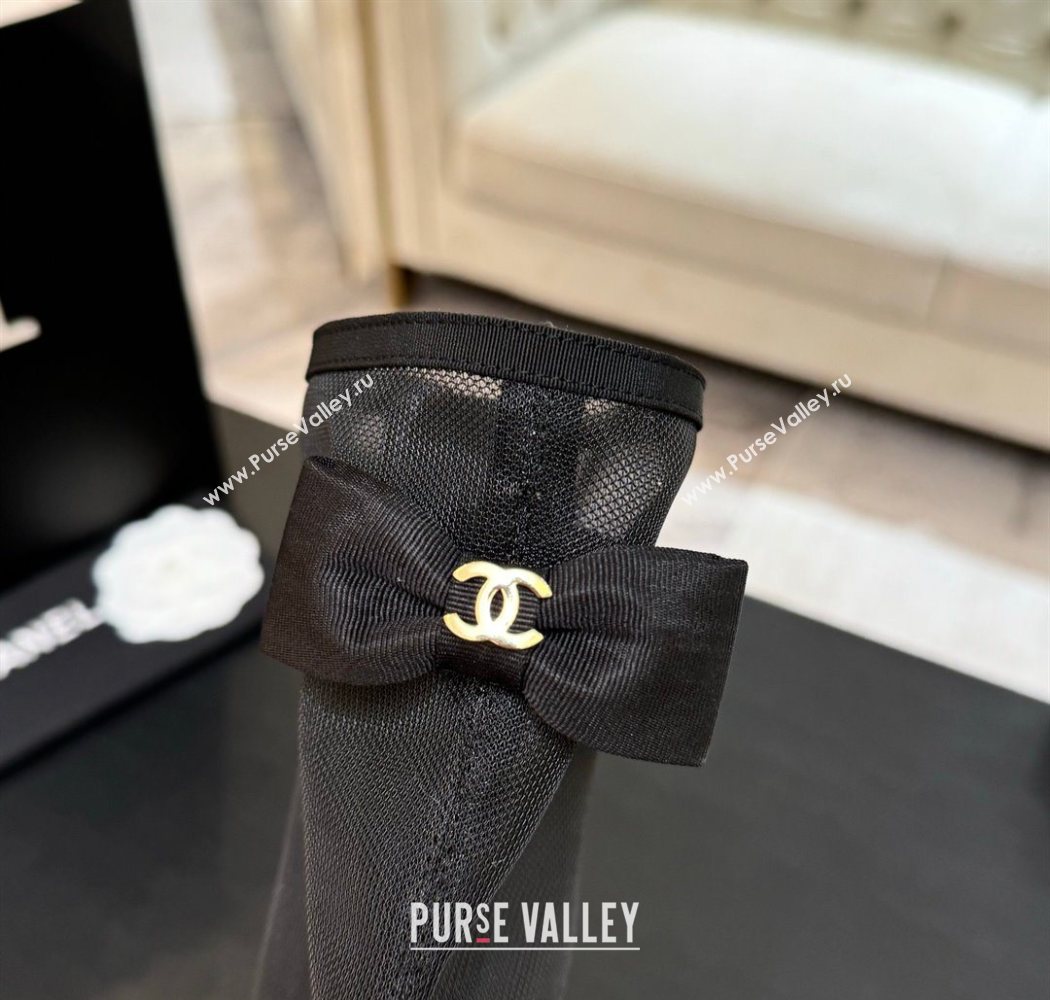 Chanel Mesh Grosgrain Heel Ankle Boots 5cm with Bow Black 2025 G46703 (MD-250830062)