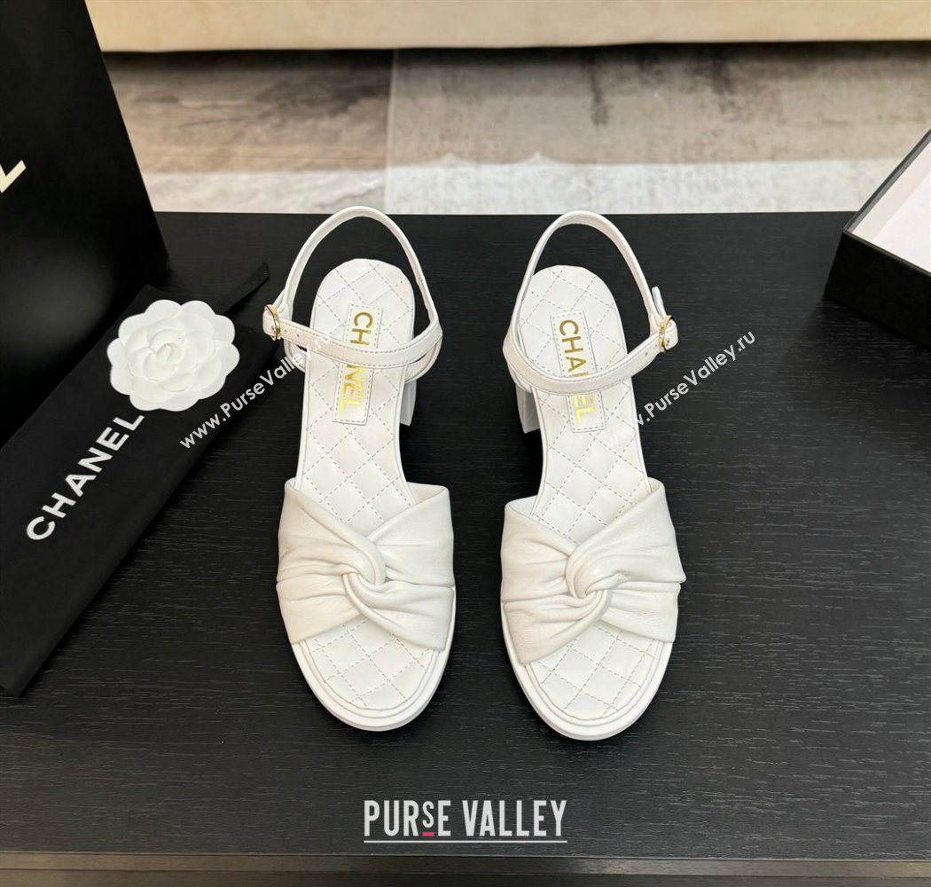 Chanel Knot Lambskin Leather Heel Sandals White 2025 CH090101 (MD-250901028)