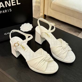 Chanel Knot Lambskin Leather Heel Sandals White 2025 CH090101 (MD-250901028)