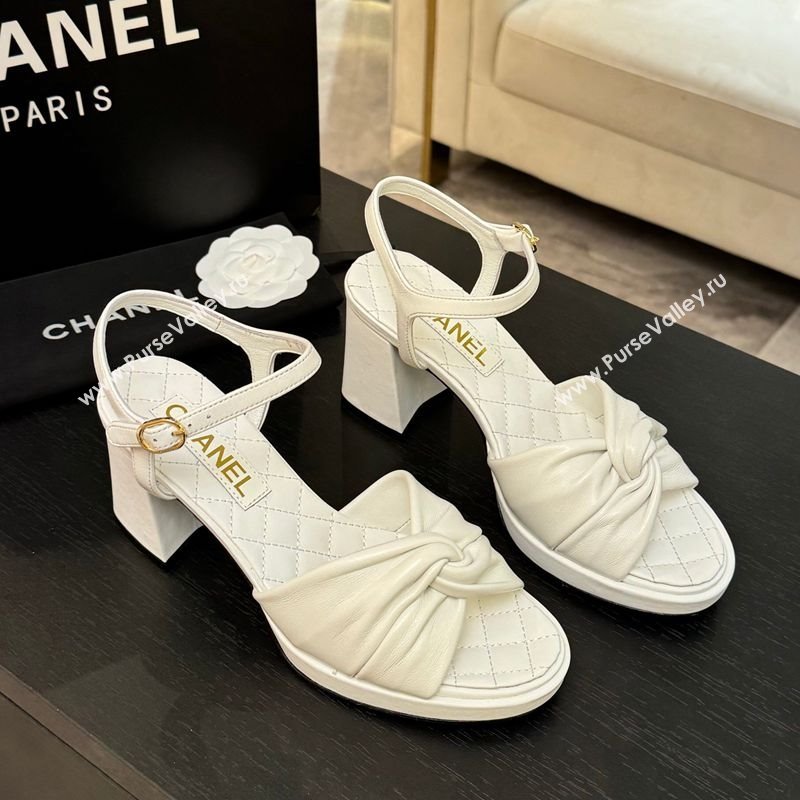 Chanel Knot Lambskin Leather Heel Sandals White 2025 CH090101 (MD-250901028)
