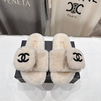 Chanel Wool Flat Slides Sandal with Zip Pouch Light Grey 2025 CH090112 (MD-250901118)