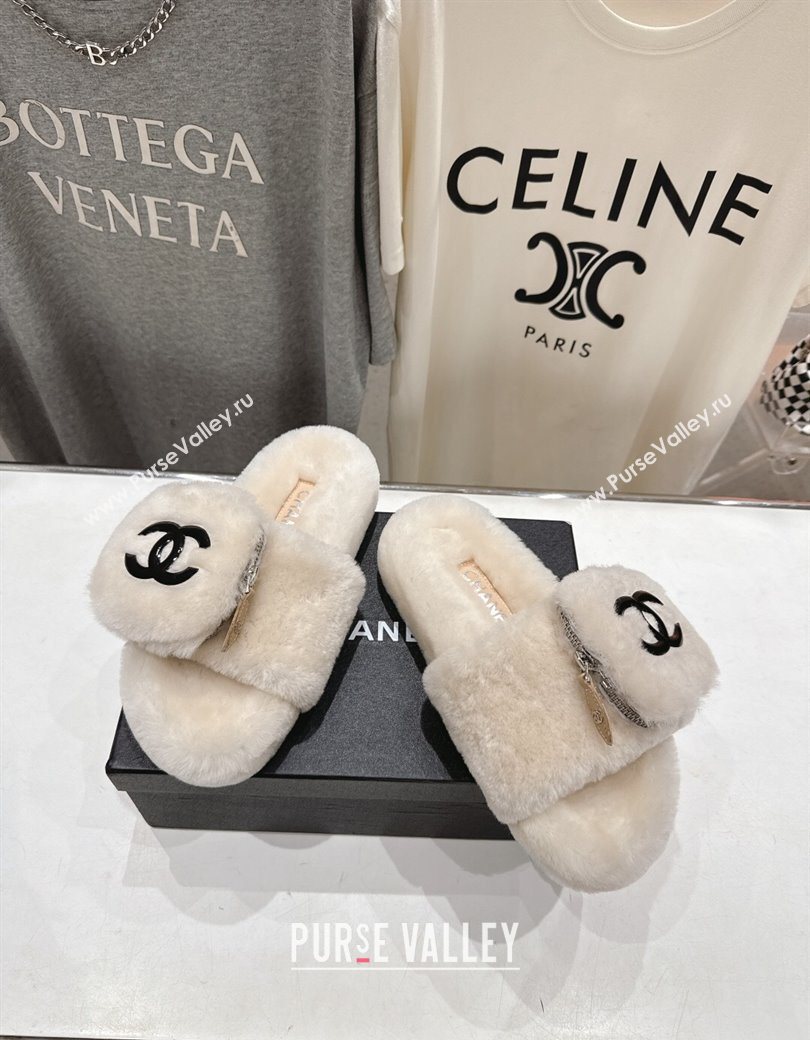 Chanel Wool Flat Slides Sandal with Zip Pouch Light Grey 2025 CH090112 (MD-250901118)