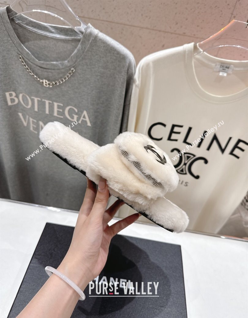 Chanel Wool Flat Slides Sandal with Zip Pouch Light Grey 2025 CH090112 (MD-250901118)