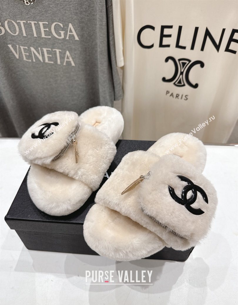 Chanel Wool Flat Slides Sandal with Zip Pouch Light Grey 2025 CH090112 (MD-250901118)