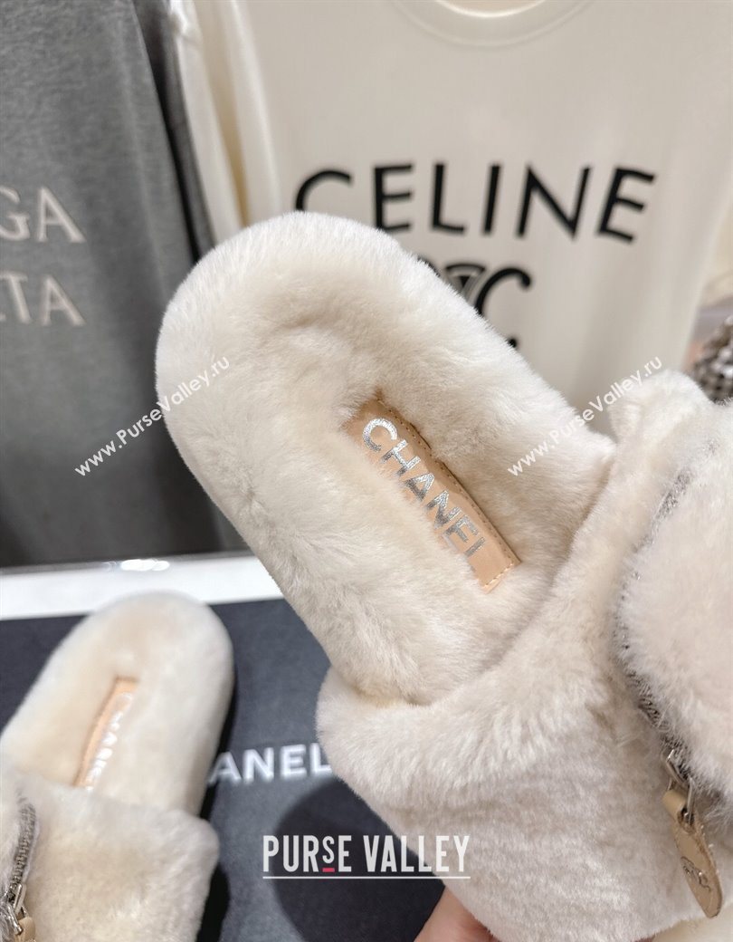 Chanel Wool Flat Slides Sandal with Zip Pouch Light Grey 2025 CH090112 (MD-250901118)