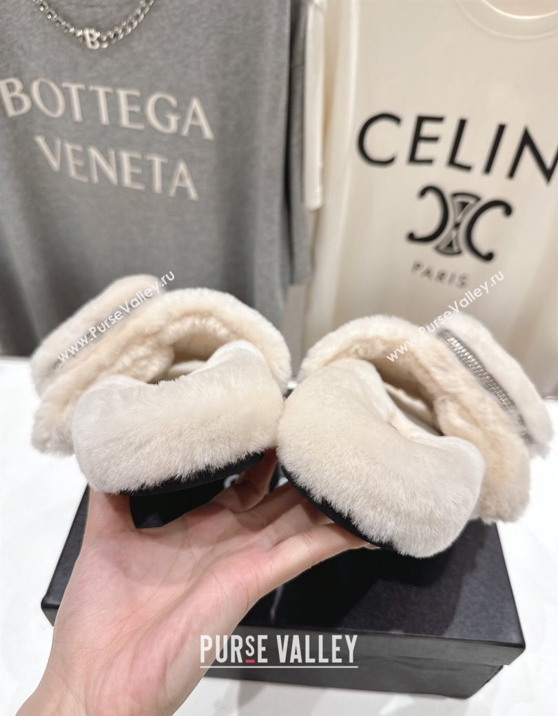 Chanel Wool Flat Slides Sandal with Zip Pouch Light Grey 2025 CH090112 (MD-250901118)