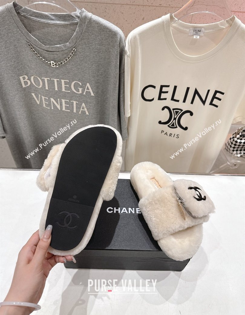 Chanel Wool Flat Slides Sandal with Zip Pouch Light Grey 2025 CH090112 (MD-250901118)