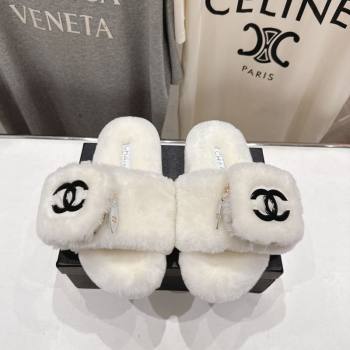 Chanel Wool Flat Slides Sandal with Zip Pouch White 2025 CH090112 (MD-250901119)
