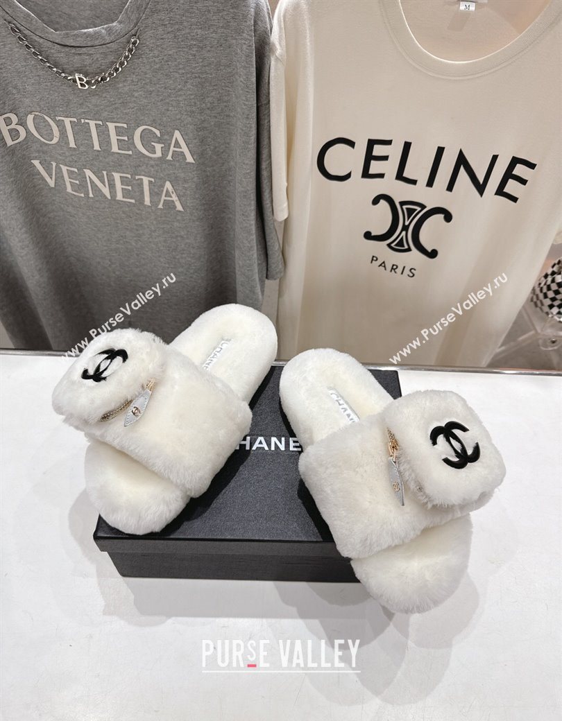 Chanel Wool Flat Slides Sandal with Zip Pouch White 2025 CH090112 (MD-250901119)