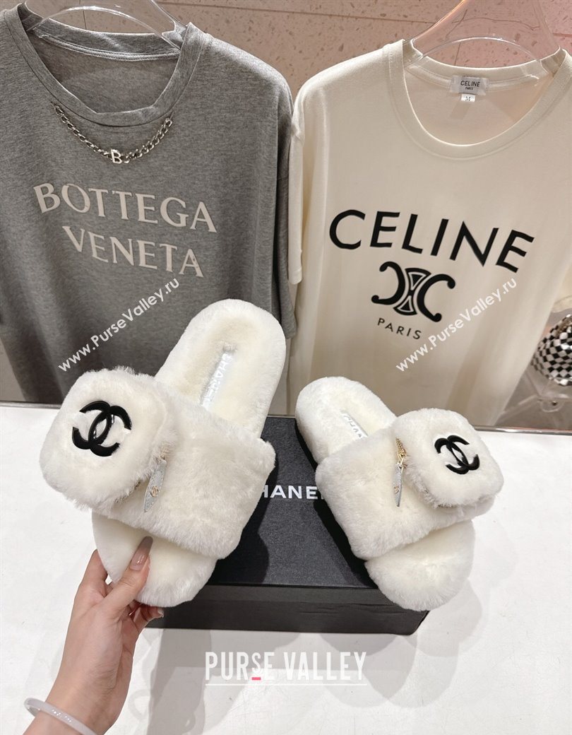 Chanel Wool Flat Slides Sandal with Zip Pouch White 2025 CH090112 (MD-250901119)