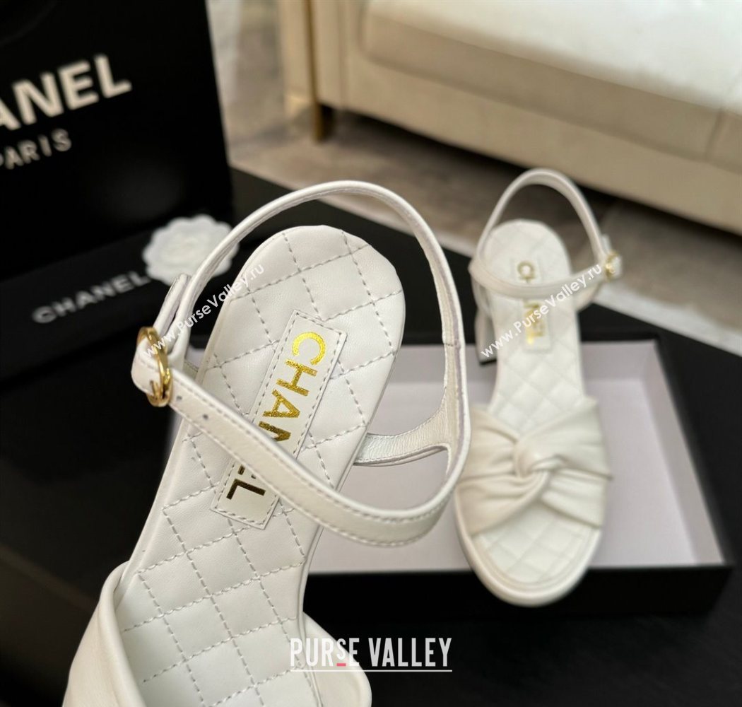 Chanel Knot Lambskin Leather Heel Sandals White 2025 CH090101 (MD-250901028)