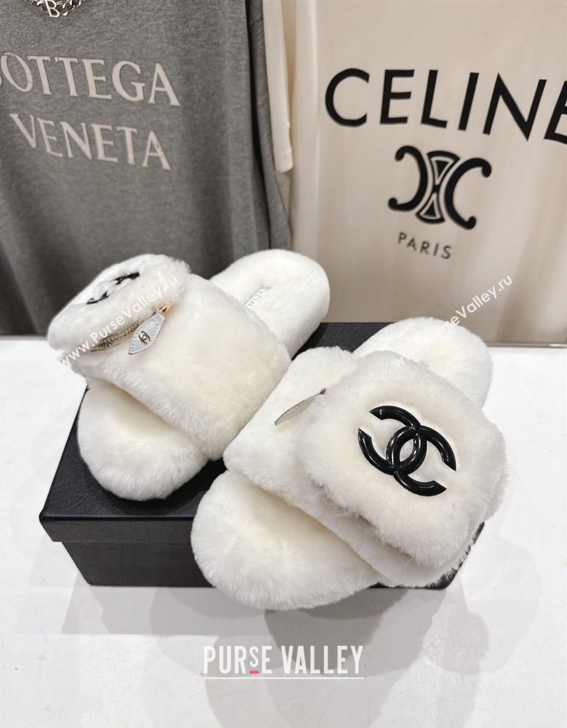 Chanel Wool Flat Slides Sandal with Zip Pouch White 2025 CH090112 (MD-250901119)