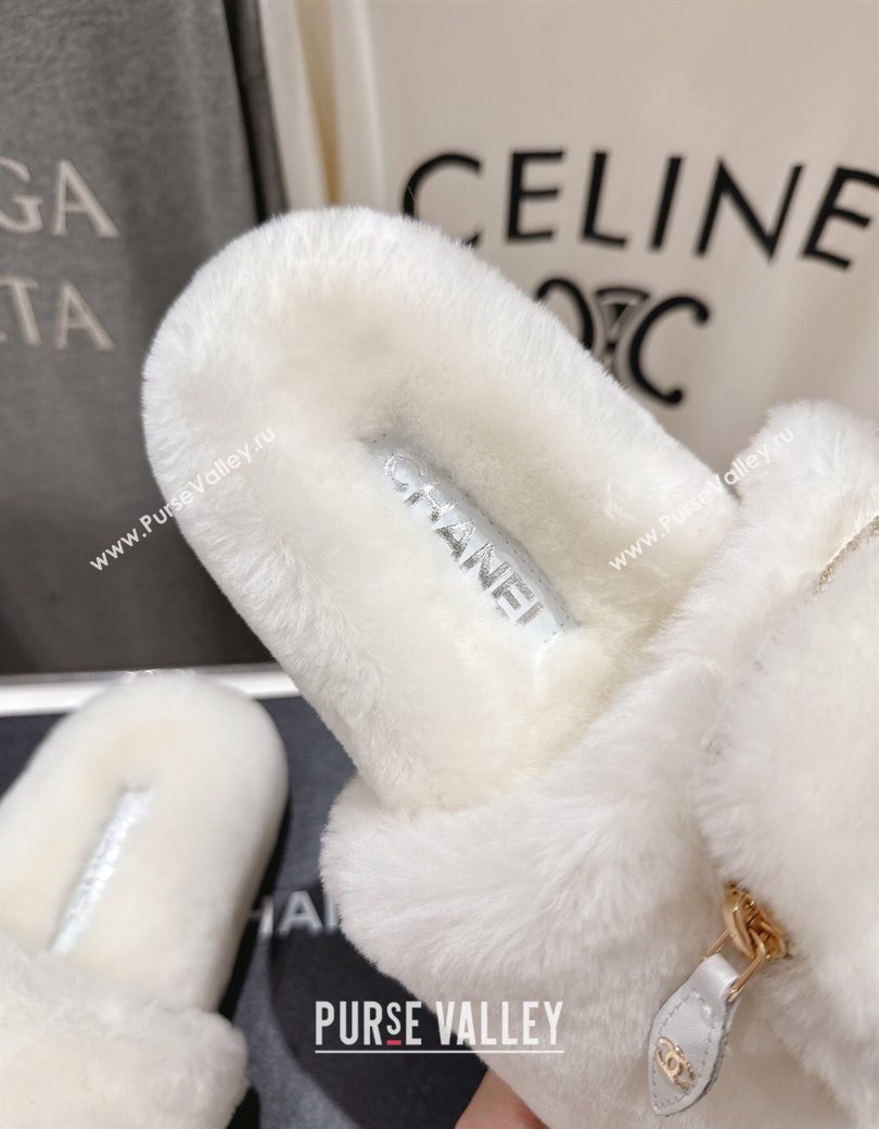 Chanel Wool Flat Slides Sandal with Zip Pouch White 2025 CH090112 (MD-250901119)