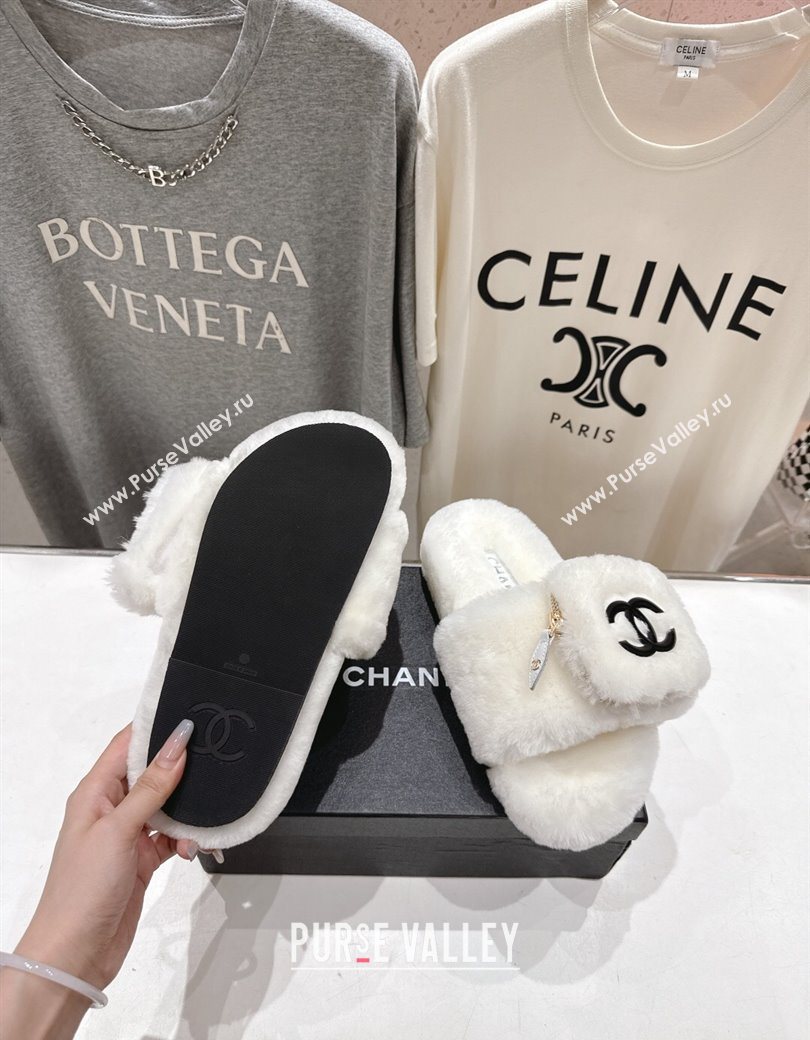 Chanel Wool Flat Slides Sandal with Zip Pouch White 2025 CH090112 (MD-250901119)