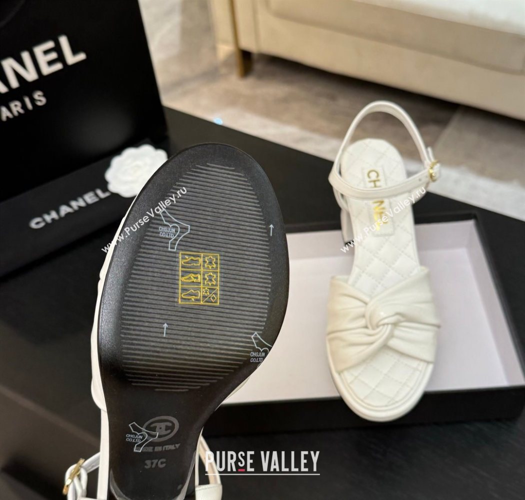 Chanel Knot Lambskin Leather Heel Sandals White 2025 CH090101 (MD-250901028)