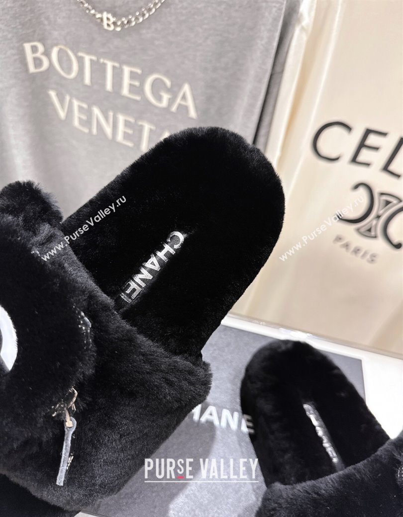 Chanel Wool Flat Slides Sandal with Zip Pouch Black 2025 CH090112 (MD-250901120)