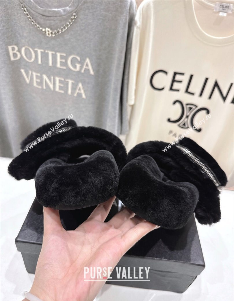 Chanel Wool Flat Slides Sandal with Zip Pouch Black 2025 CH090112 (MD-250901120)