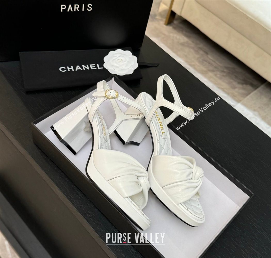 Chanel Knot Lambskin Leather Heel Sandals White 2025 CH090101 (MD-250901028)