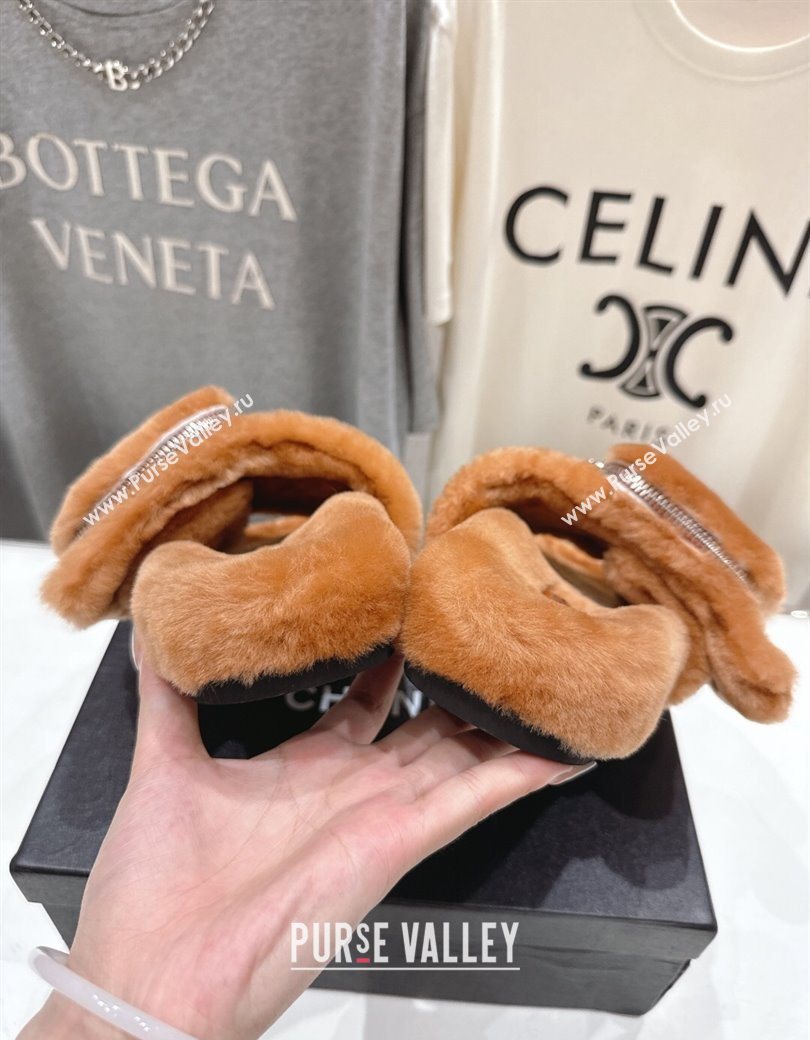 Chanel Wool Flat Slides Sandal with Zip Pouch Brown 2025 CH090112 (MD-250901121)