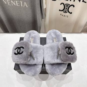 Chanel Wool Flat Slides Sandal with Zip Pouch Grey2 2025 CH090112 (MD-250901122)