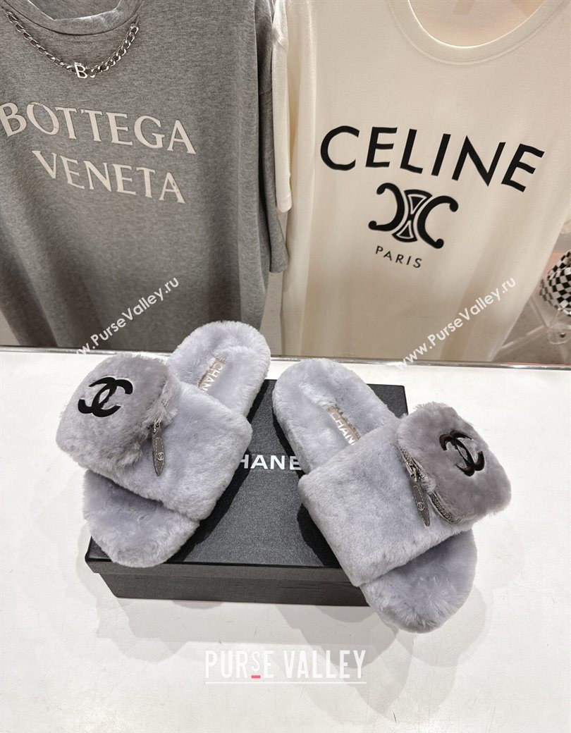 Chanel Wool Flat Slides Sandal with Zip Pouch Grey2 2025 CH090112 (MD-250901122)