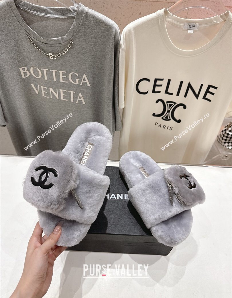 Chanel Wool Flat Slides Sandal with Zip Pouch Grey2 2025 CH090112 (MD-250901122)