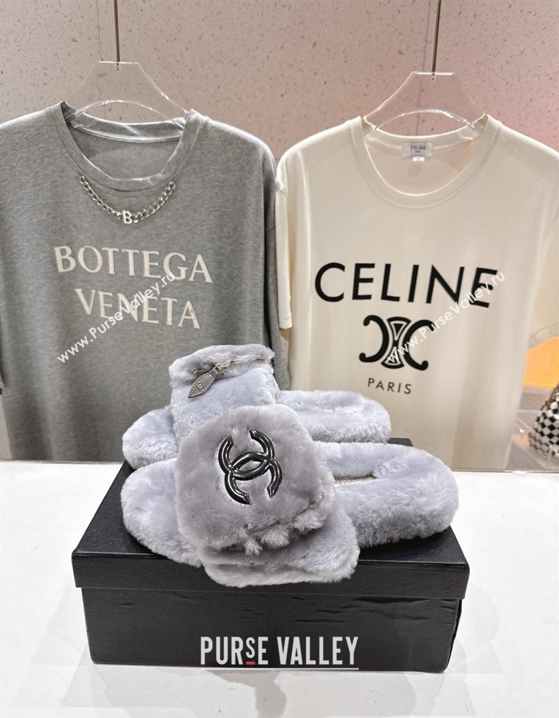 Chanel Wool Flat Slides Sandal with Zip Pouch Grey2 2025 CH090112 (MD-250901122)