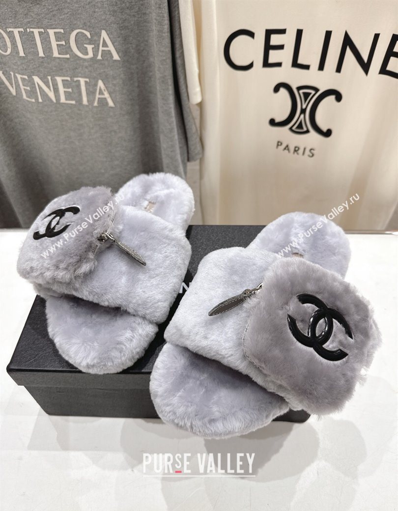 Chanel Wool Flat Slides Sandal with Zip Pouch Grey2 2025 CH090112 (MD-250901122)