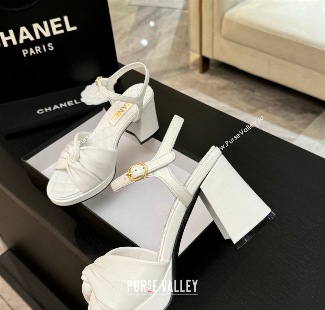 Chanel Knot Lambskin Leather Heel Sandals White 2025 CH090101 (MD-250901028)