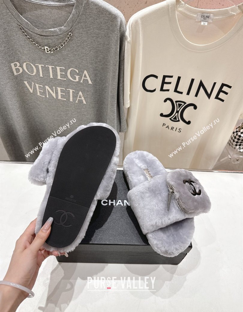 Chanel Wool Flat Slides Sandal with Zip Pouch Grey2 2025 CH090112 (MD-250901122)