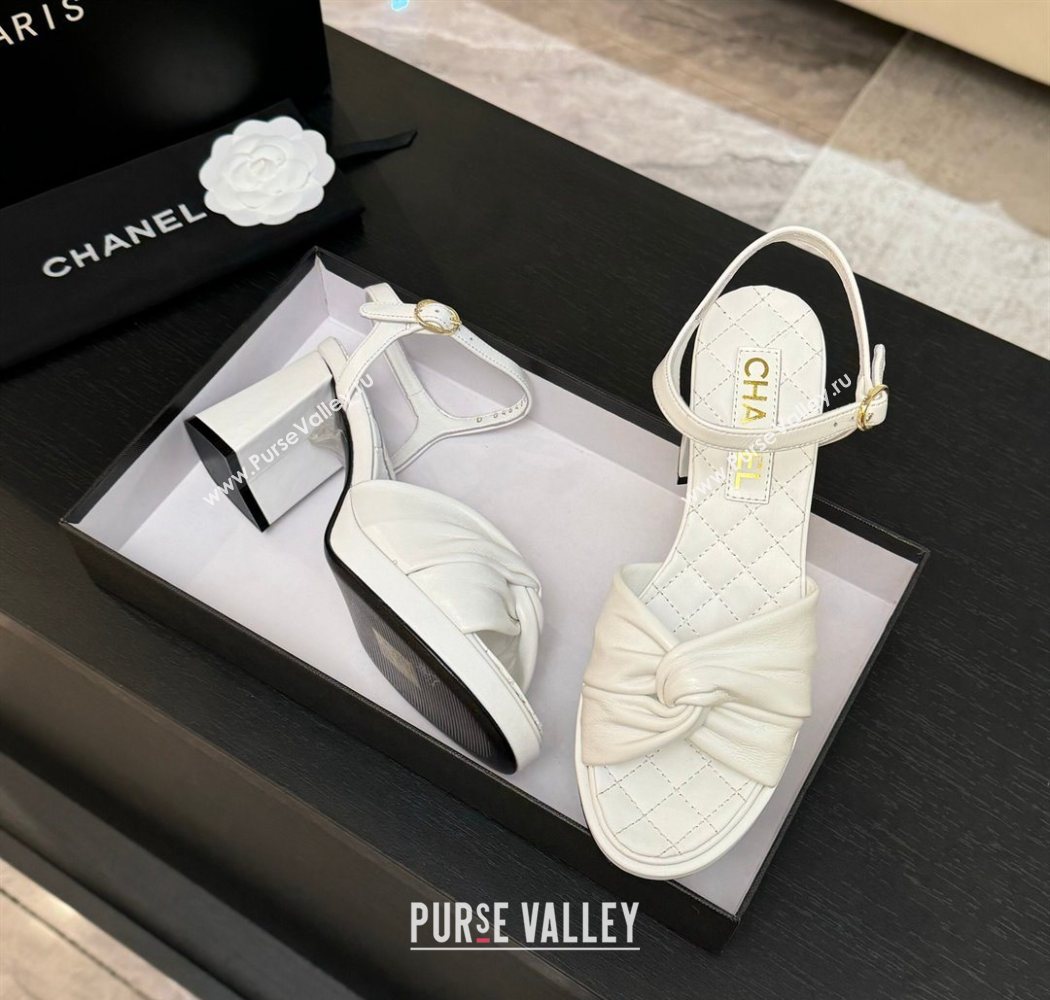 Chanel Knot Lambskin Leather Heel Sandals White 2025 CH090101 (MD-250901028)