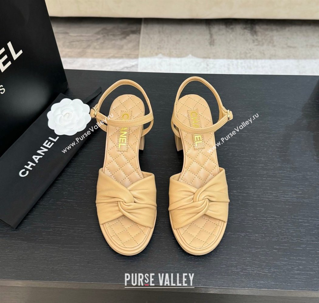 Chanel Knot Lambskin Leather Heel Sandals Beige 2025 CH090101 (MD-250901029)