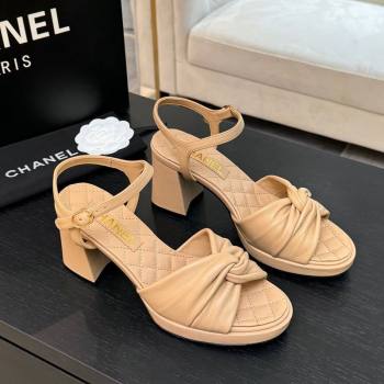 Chanel Knot Lambskin Leather Heel Sandals Beige 2025 CH090101 (MD-250901029)
